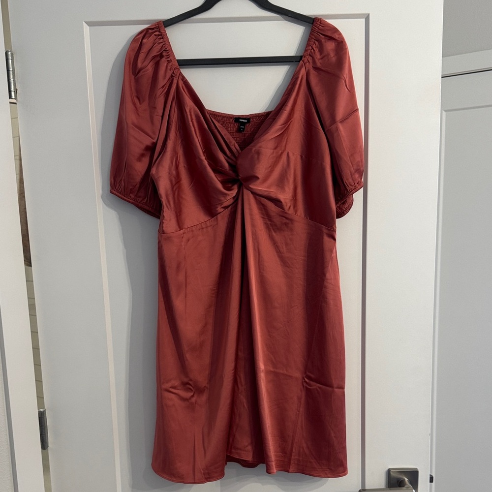 Express Copper Mini Dress with Gathered Front